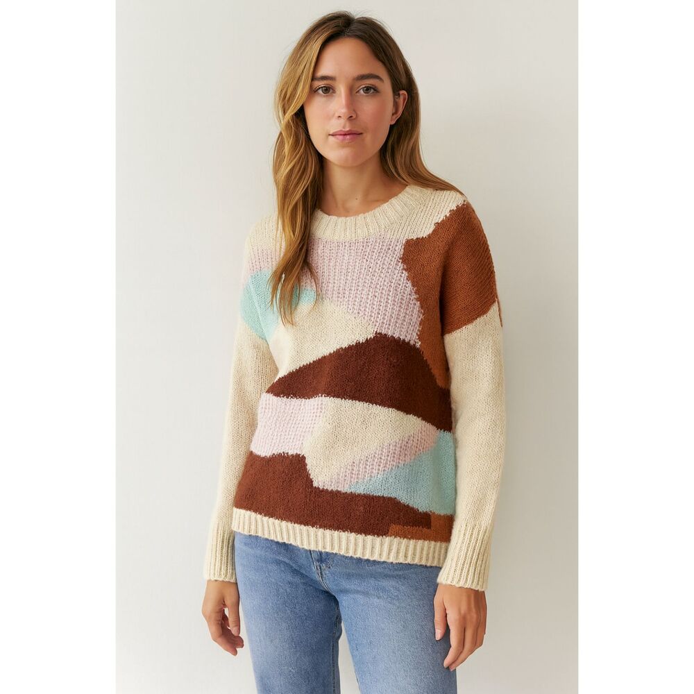 Cotton Emporium Knit Sweater abstract – Size M – Multicolor Patchwork